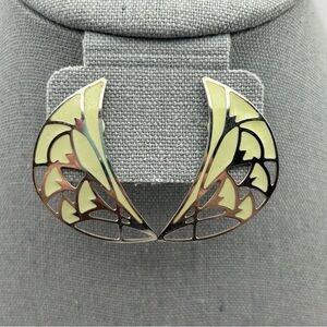 Vintage Berebi Silver Tone Crescent Shaped Stud Earrings with Pastel Green